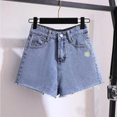 High Waist Loose Fit  Diamond Embellied Denim Five-Point Pants Summer New Sle Women's Trendy Hole Punch Jeans